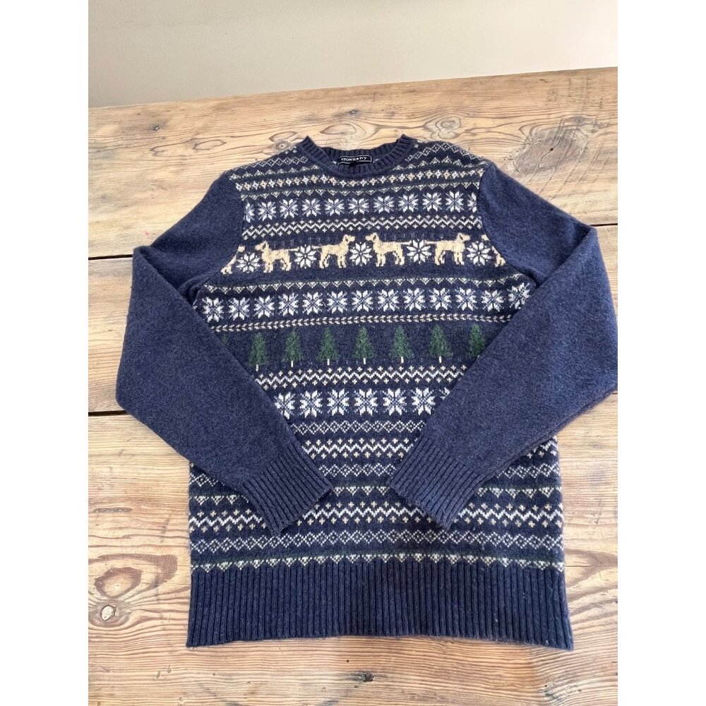Crown & Ivy Hound Fair Isle Lambswool Sweater Mens S Blue Crew Neck - Picture 8 of 8